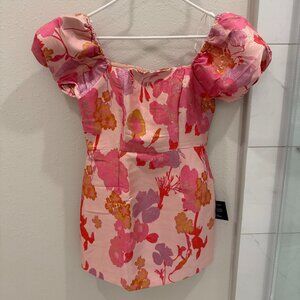 So Stunning Jacquard Puff Sleeve Mini Dress